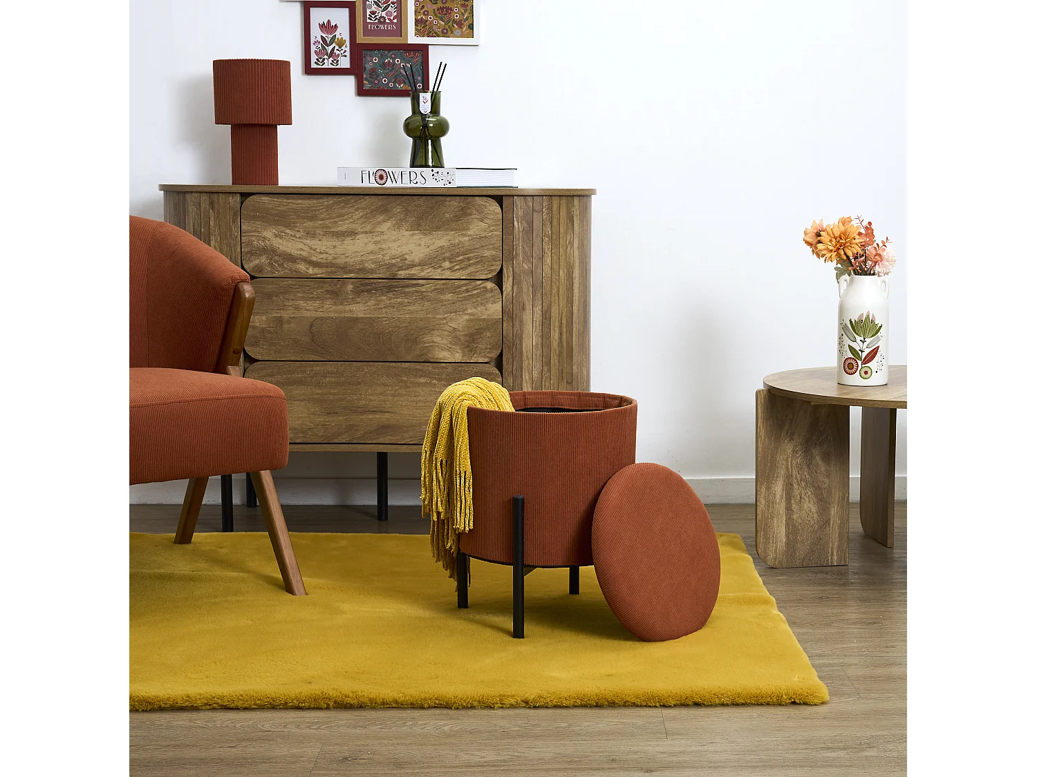 Lot de 4 Poufs - HOME DECO FACTORY - Jules - Rangement - Côtelé - Terracotta