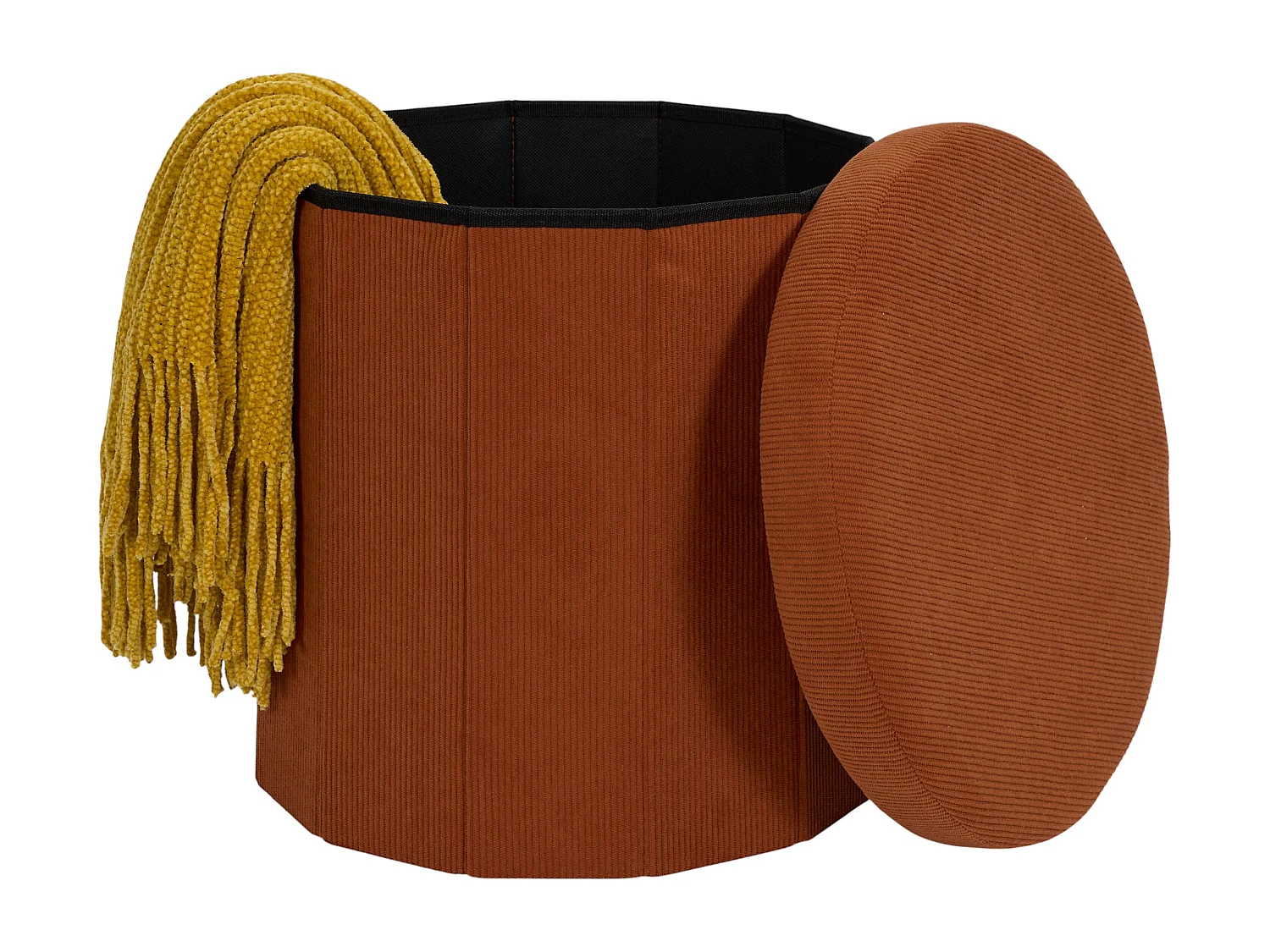 Coffre Pouf Pliable - HOME DECO FACTORY - Jules - Côtelé - Terracotta