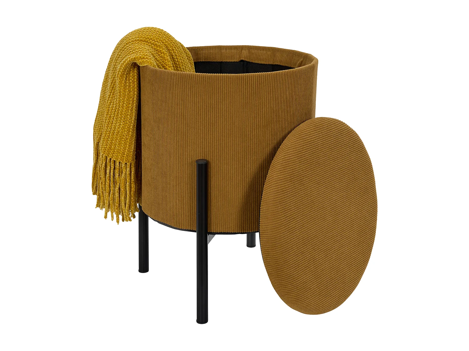 Lot de 4 Poufs - HOME DECO FACTORY - Jules - Rangement - Côtelé - Jaune