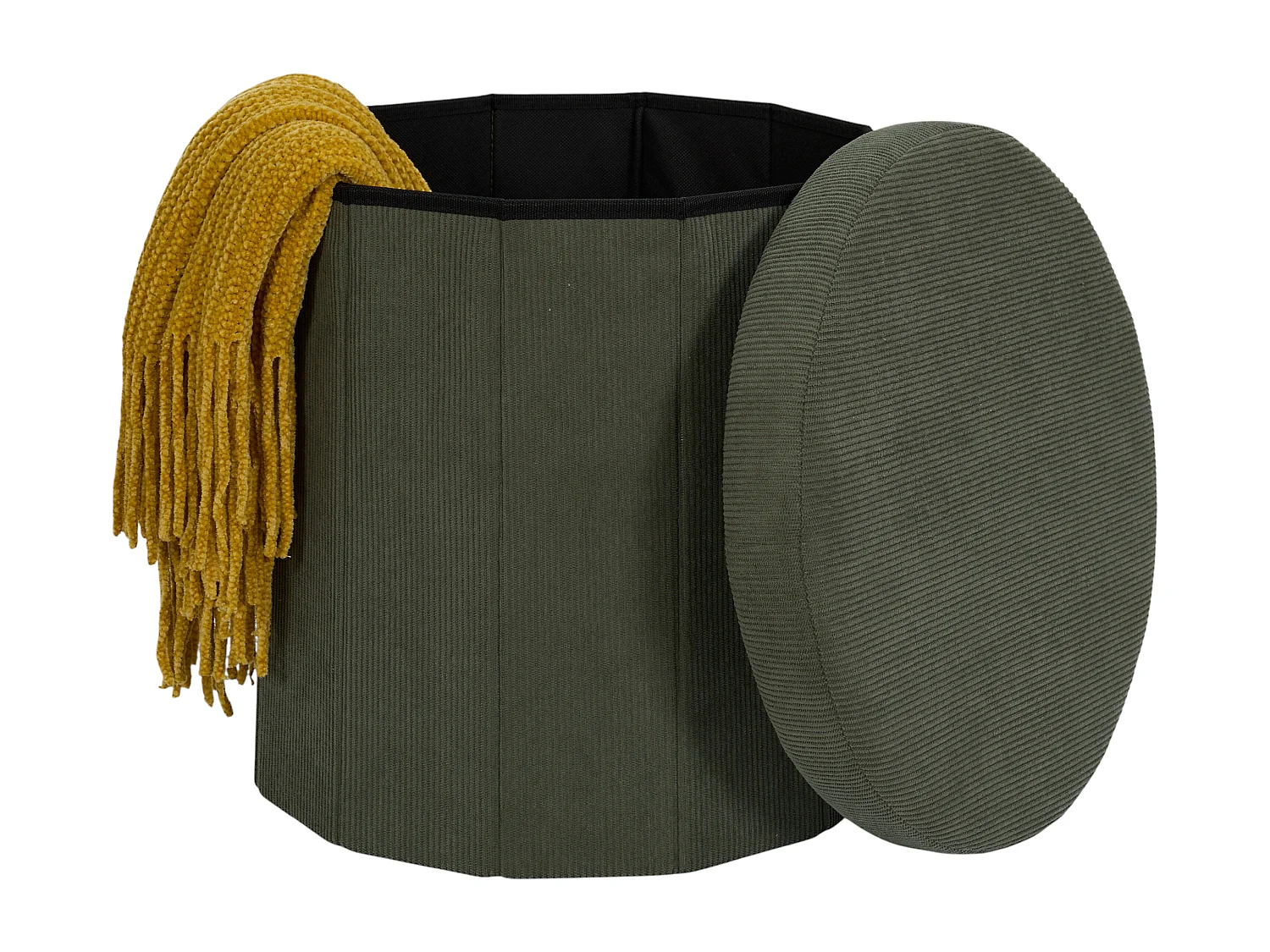 Coffre Pouf Pliable - HOME DECO FACTORY - Jules - Côtelé - Vert