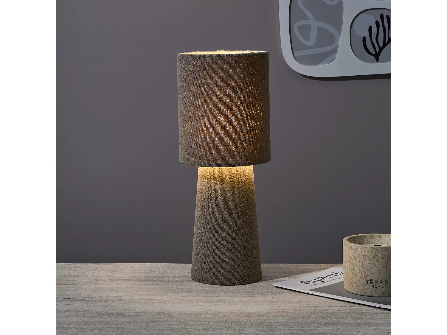 Lampe - HOME DECO FACTORY - Velours - Taupe - 38 cm