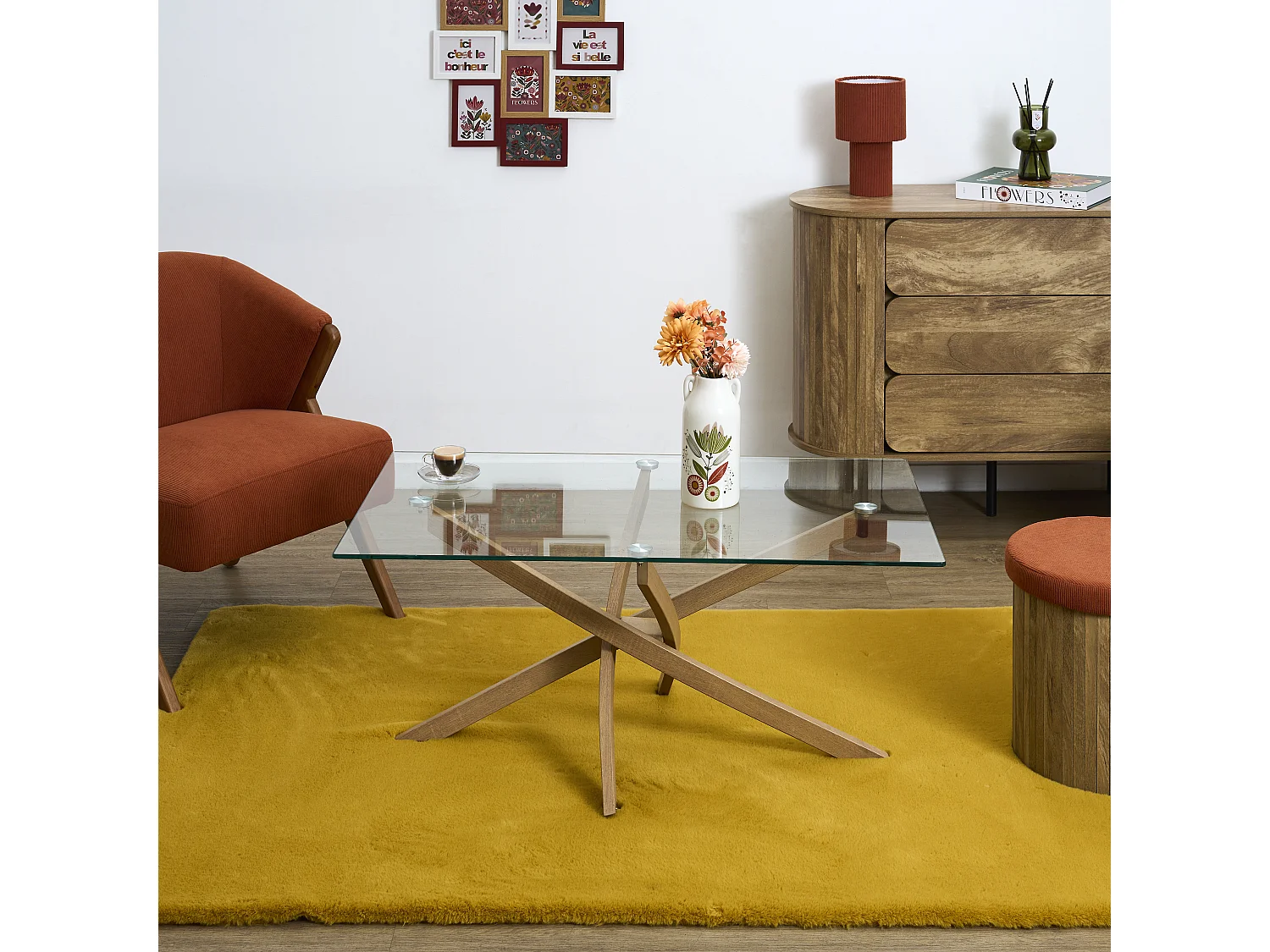 Table Basse En Verre Heritage 100x60cm Marron