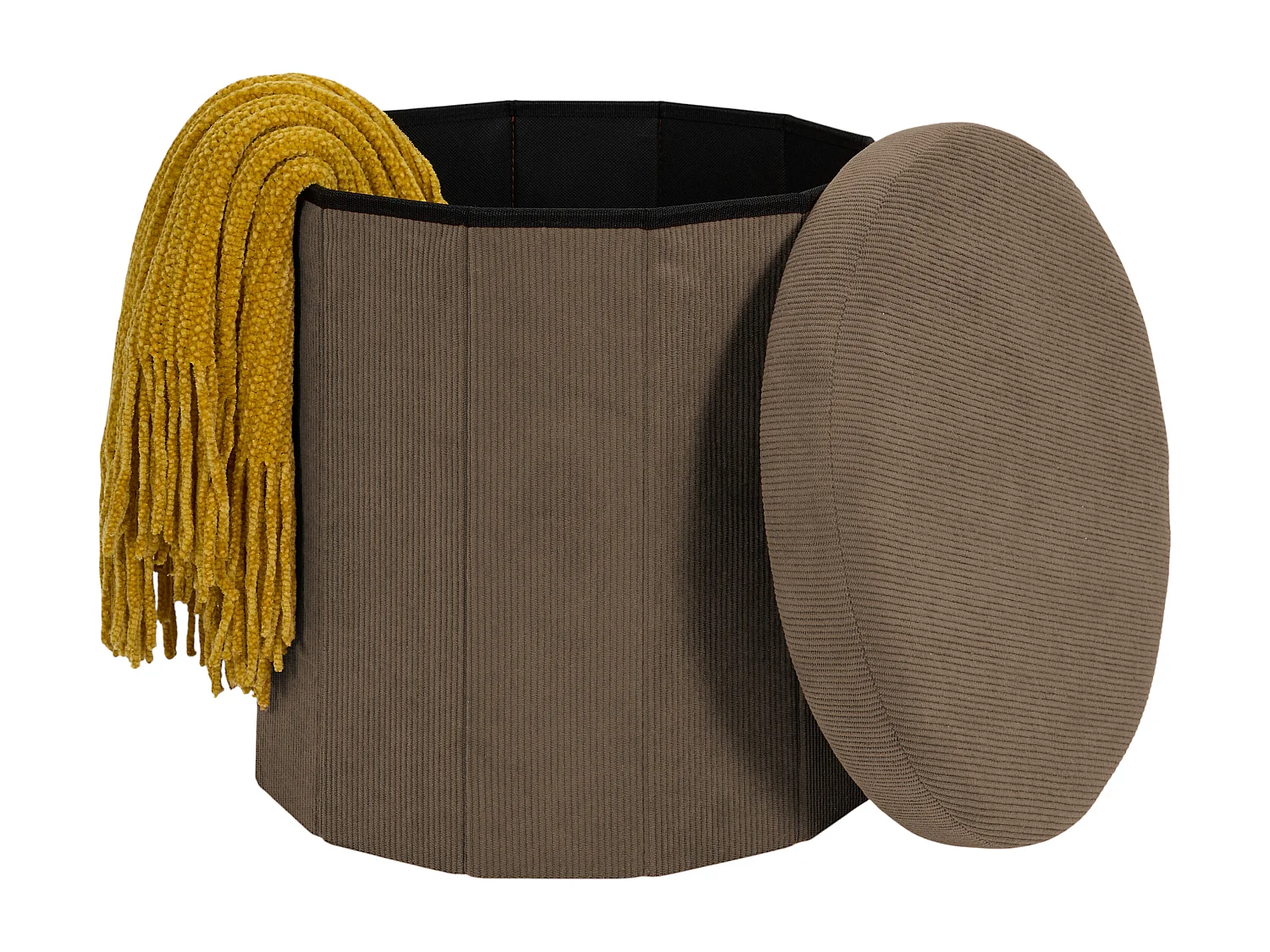 Coffre Pouf Pliable - HOME DECO FACTORY - Jules - Côtelé - Taupe