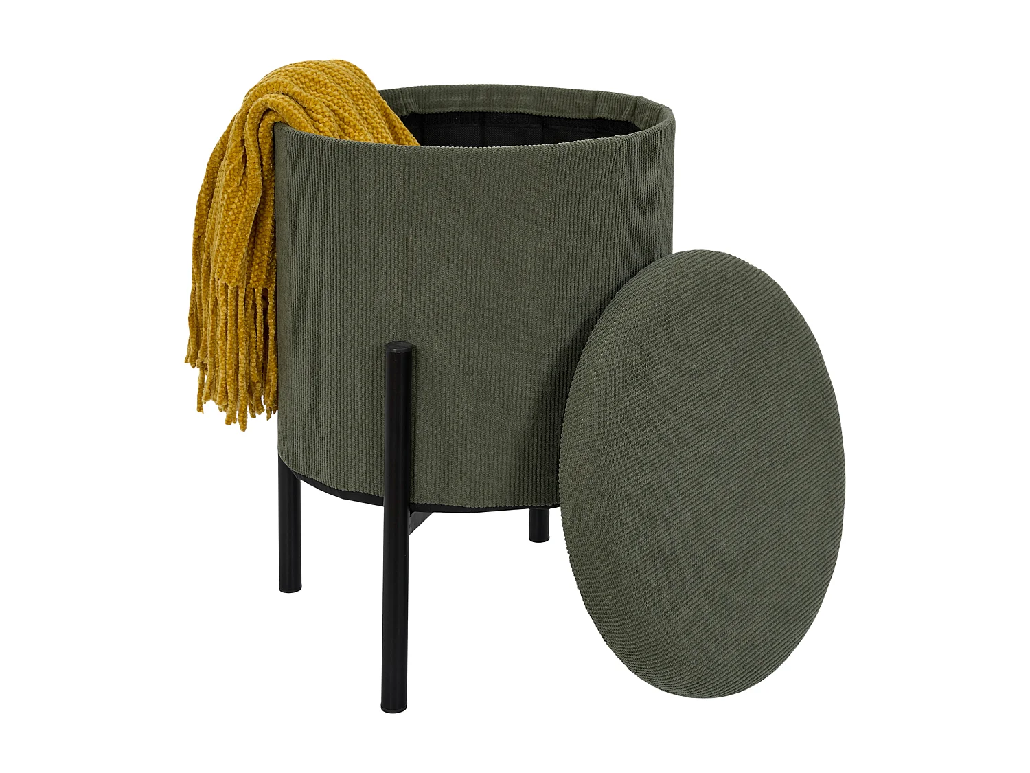 Lot de 4 Poufs - HOME DECO FACTORY - Jules - Rangement - Côtelé - Vert