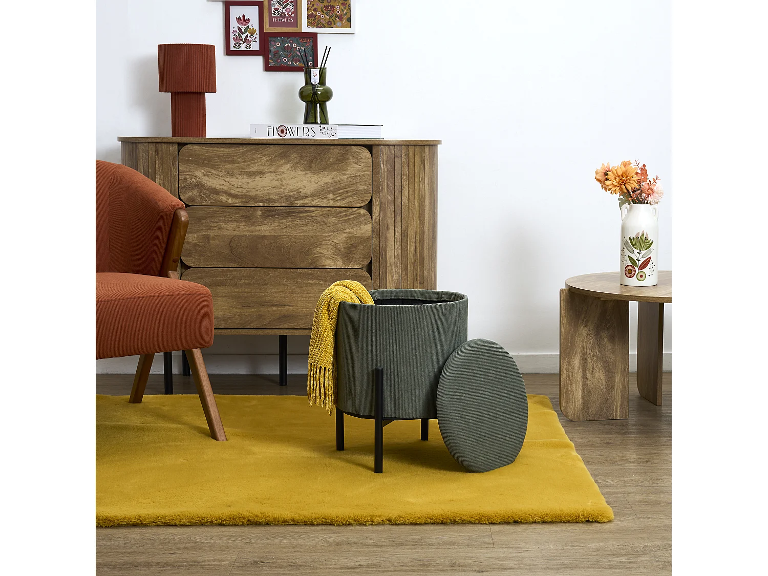 Lot de 4 Poufs - HOME DECO FACTORY - Jules - Rangement - Côtelé - Vert