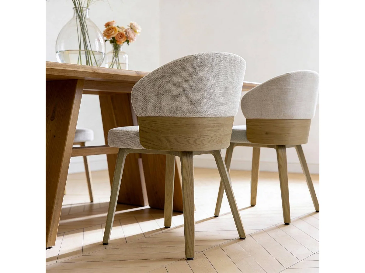 Chaise en bois de sapin et tissu gris chiné Milas (lot de 2)