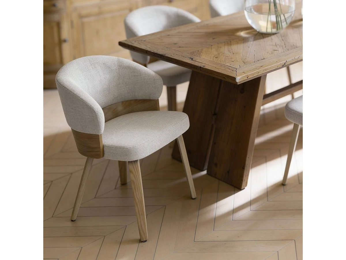 Chaise en bois de sapin et tissu gris chiné Milas (lot de 2)