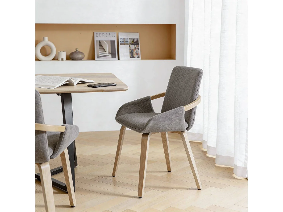 Chaise en bois de sapin et tissu gris chiné Calwen (lot de 2)