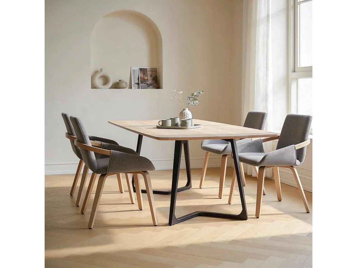 Chaise en bois de sapin et tissu gris chiné Calwen (lot de 2)