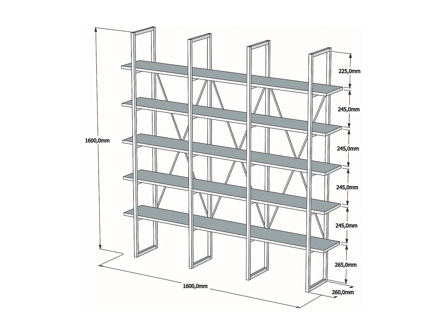 Etagère effet Noyer 5 niveaux 160 cm - Rimini