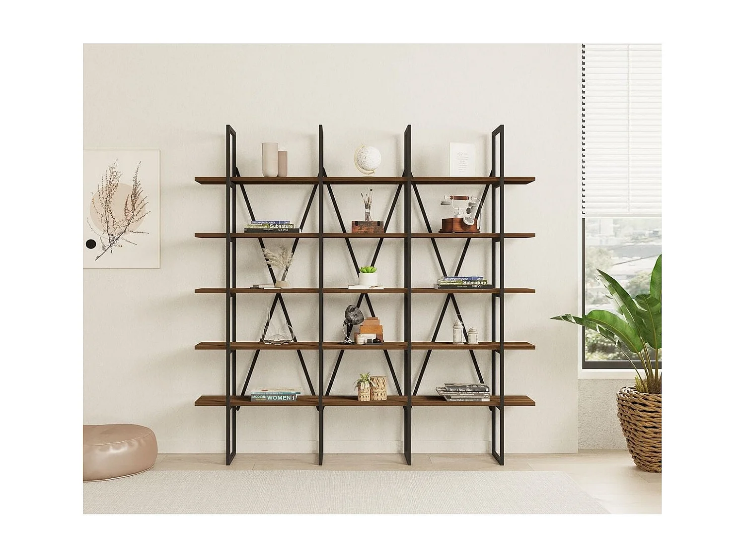 Etagère effet Noyer 5 niveaux 160 cm - Rimini