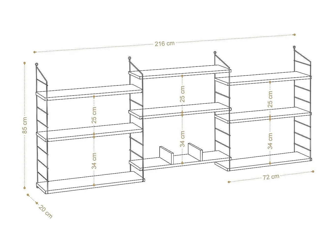Etagère murale 3 niveaux effet chêne 85 cm - Alera