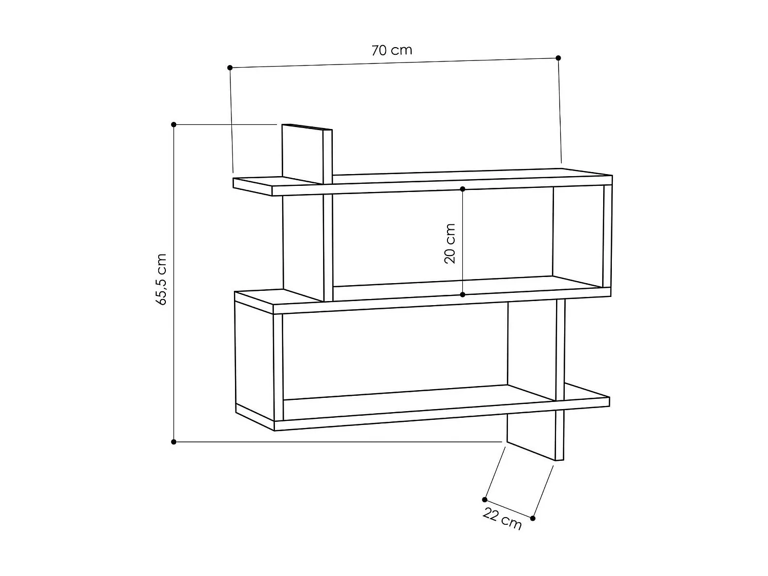Etagère murale 3 niveaux effet chêne 70 cm - Brava