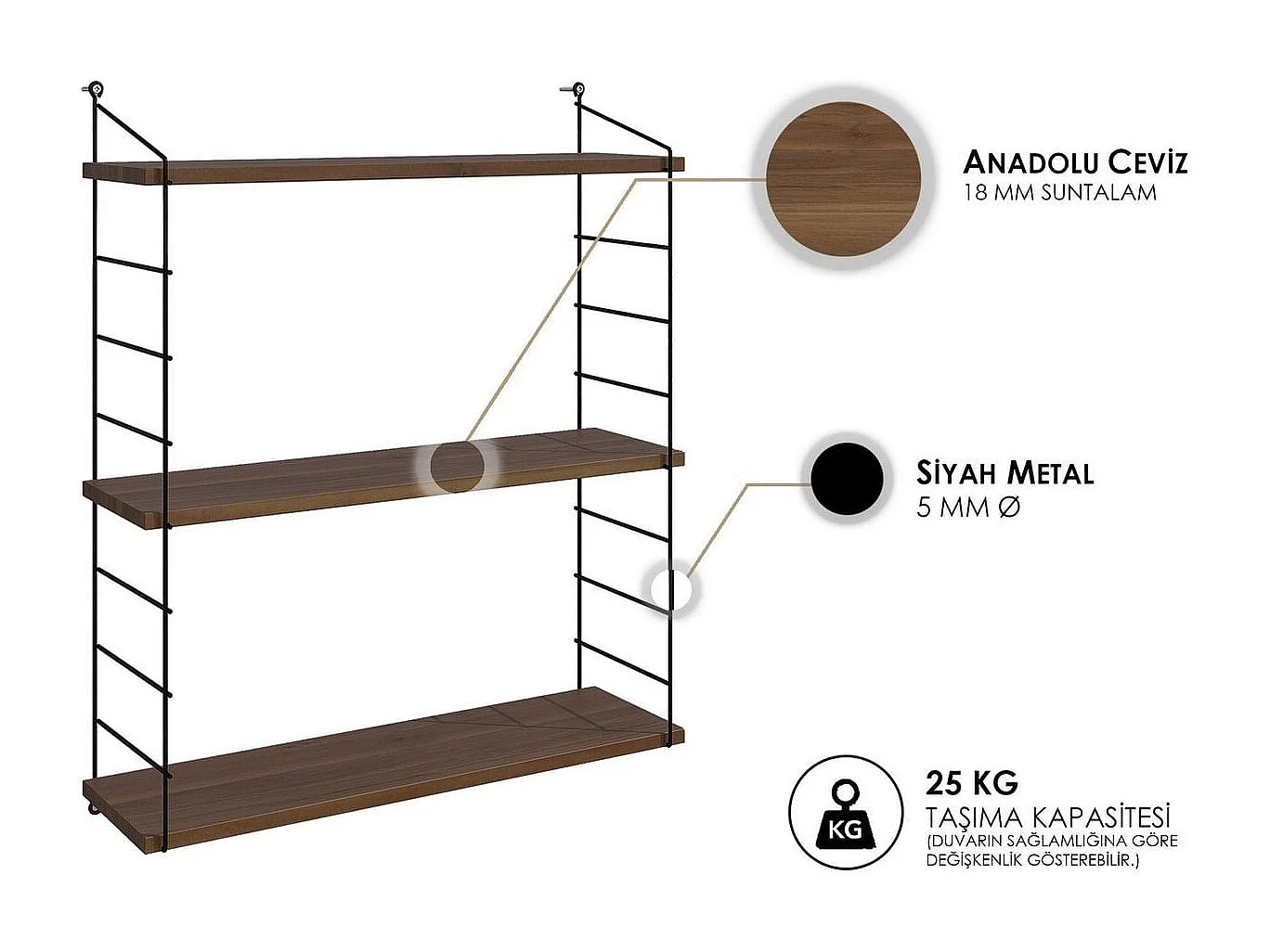 Etagère murale 3 niveaux effet bois 72 cm - Como