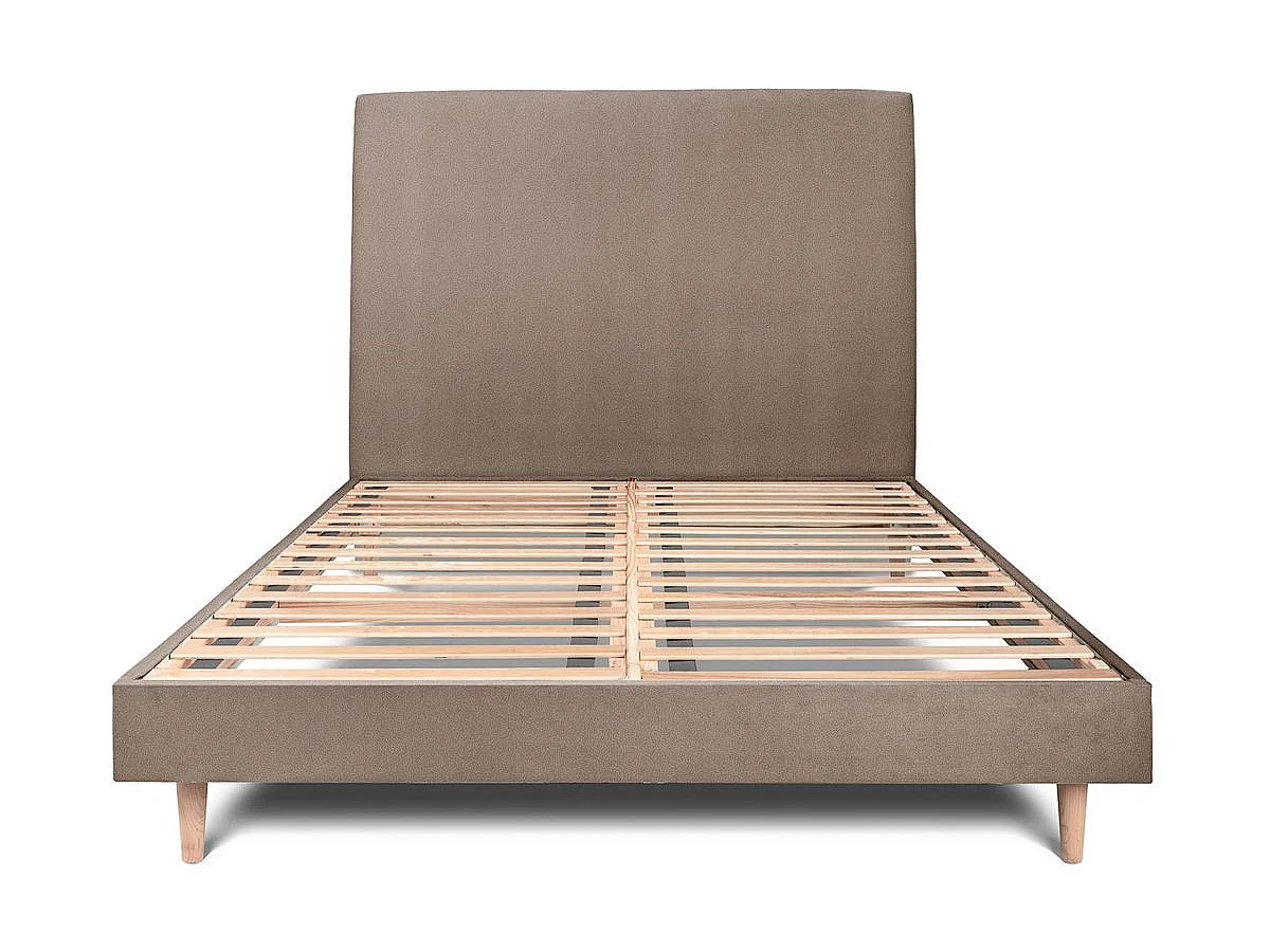 Lit 140x200cm avec tête de lit tapissier velours et sommier kit taupe - Hauteur totale : 29cm