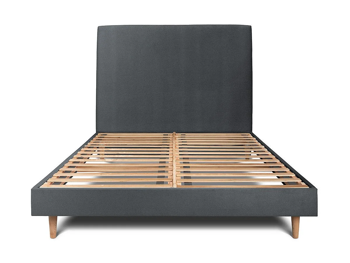 Lit 140x200cm avec tête de lit tapissier velours et sommier kit gris anthracite - Hauteur totale : 29cm