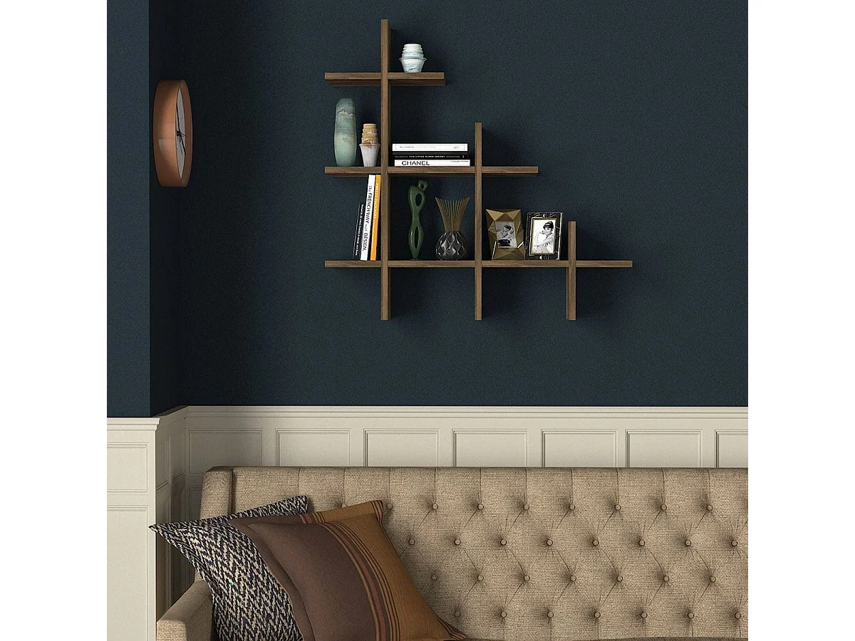 Etagère murale asymétrique 3 niveaux effet Noyer - Faro