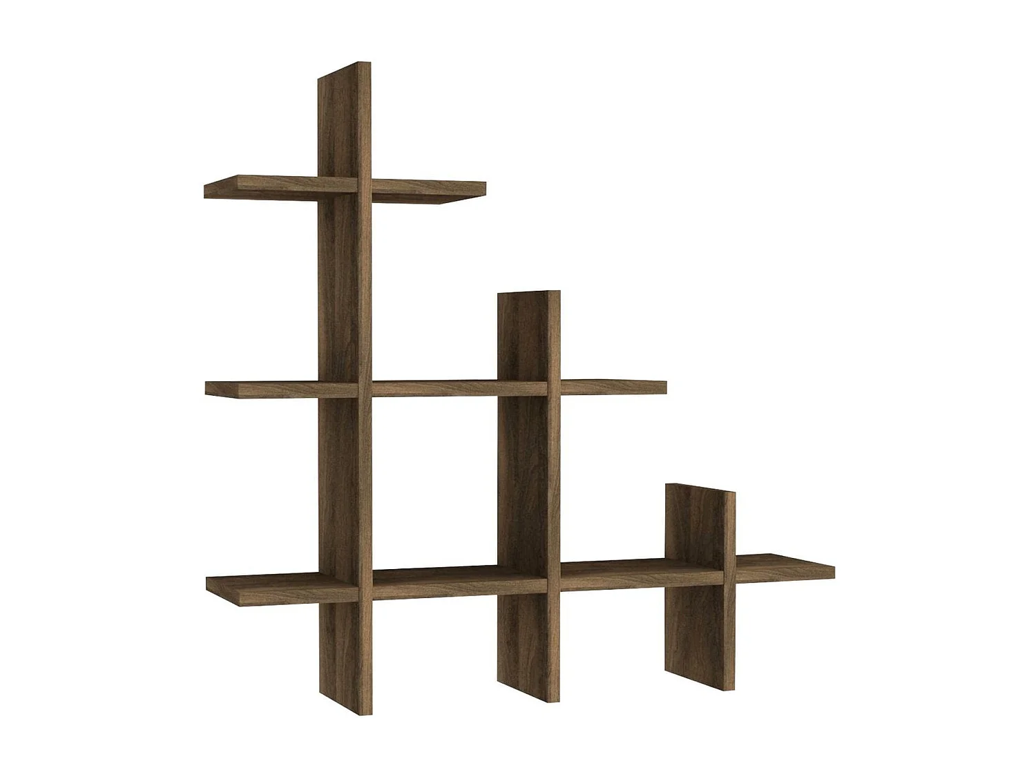 Etagère murale asymétrique 3 niveaux effet Noyer - Faro