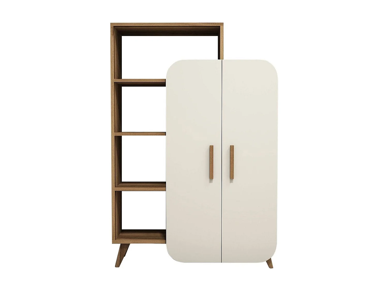 Bibliothèque 2 portes 4 niches bicolore blanc et effet Noyer 90 cm - Zia