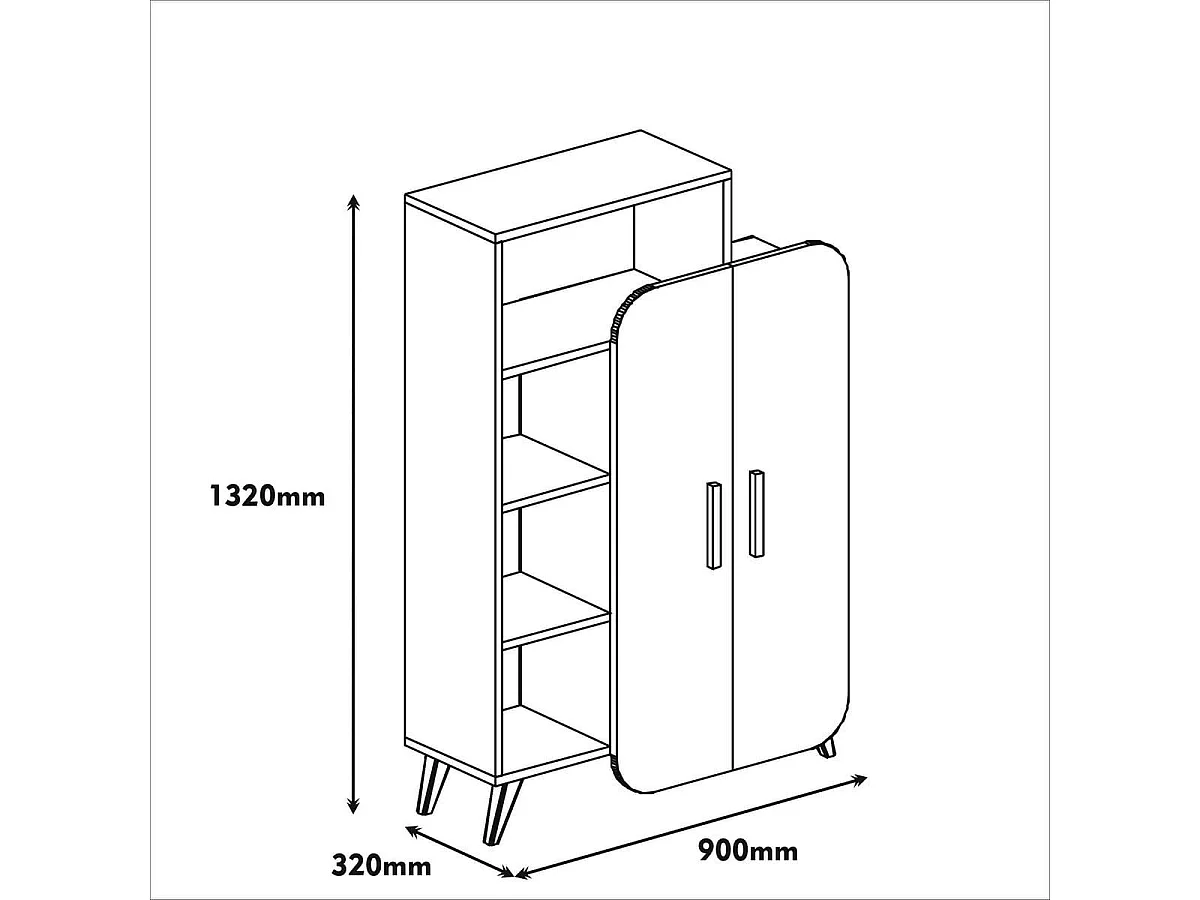 Bibliothèque 2 portes 4 niches bicolore blanc et effet Noyer 90 cm - Zia