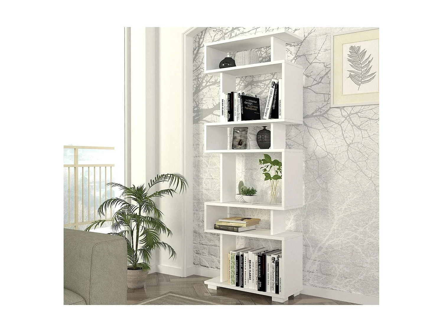 Bibliothèque déstructurée 6 niches blanche 60 cm - Rina