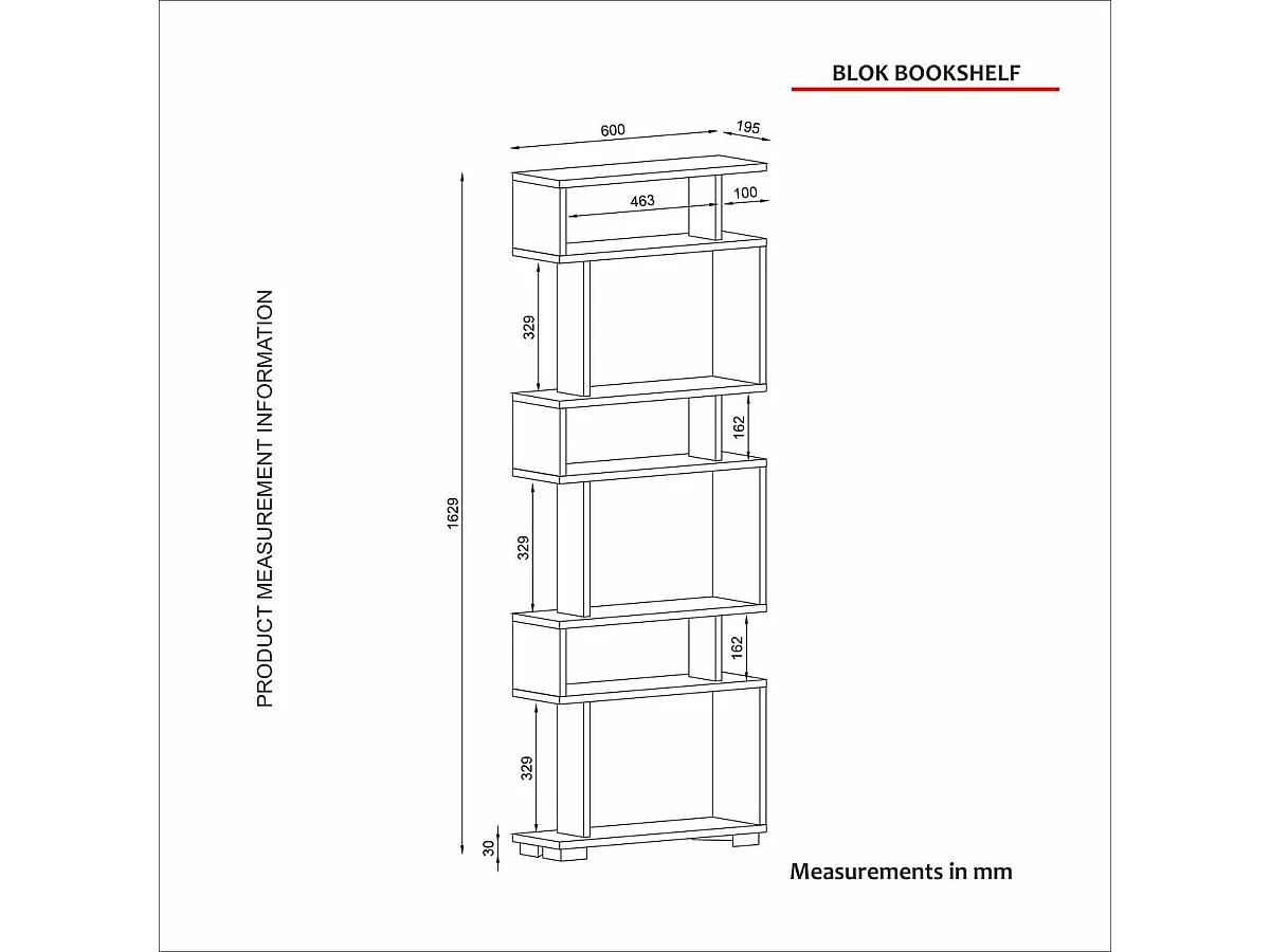 Bibliothèque déstructurée 6 niches blanche 60 cm - Rina