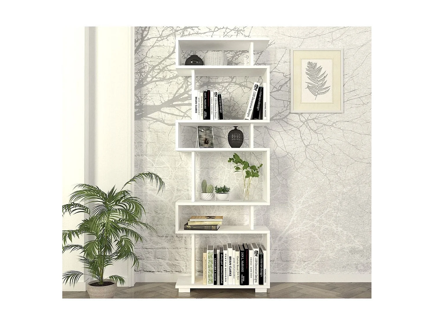 Bibliothèque déstructurée 6 niches blanche 60 cm - Rina