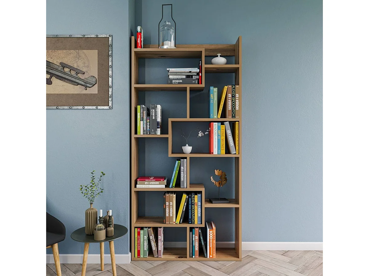 Bibliothèque à niches asymétriques effet bois 90 cm - Riva