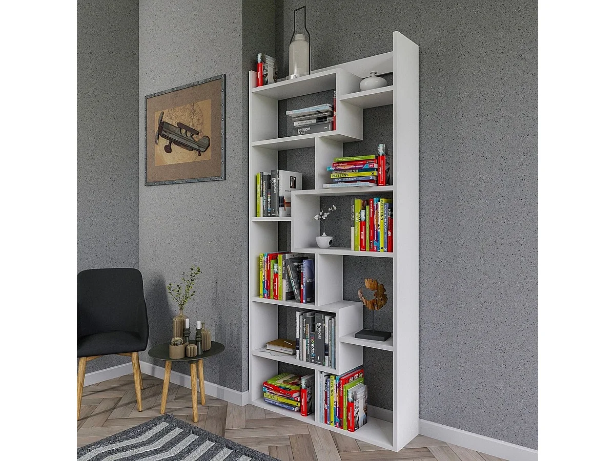 Bibliothèque à niches asymétriques blanche 90 cm - Riva