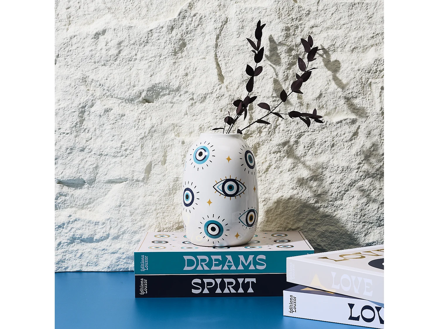 Vase - HOME DECO FACTORY - Louxor - Décoratif - Graphique - Bleu et Blanc