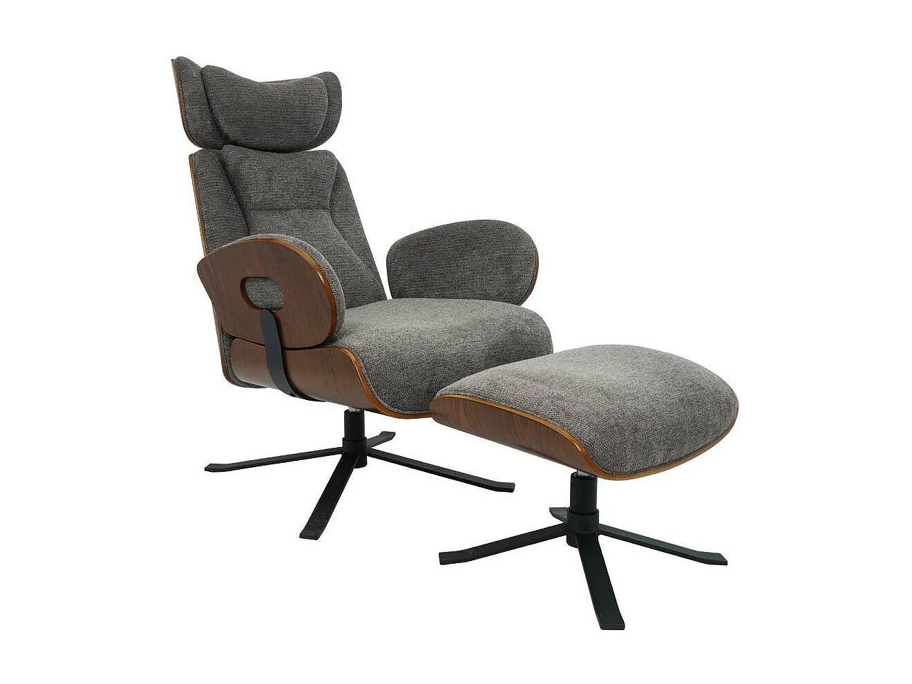 Fauteuil avec repose-pieds en tissu gris anthracite et bois foncé Elowen