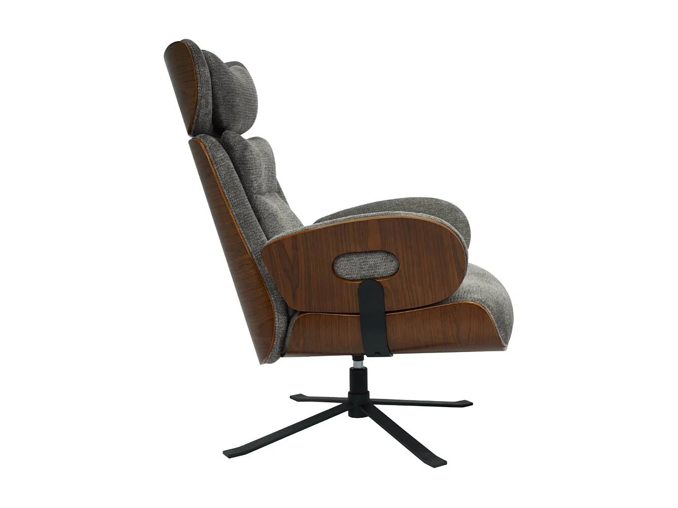 Fauteuil avec repose-pieds en tissu gris anthracite et bois foncé Elowen