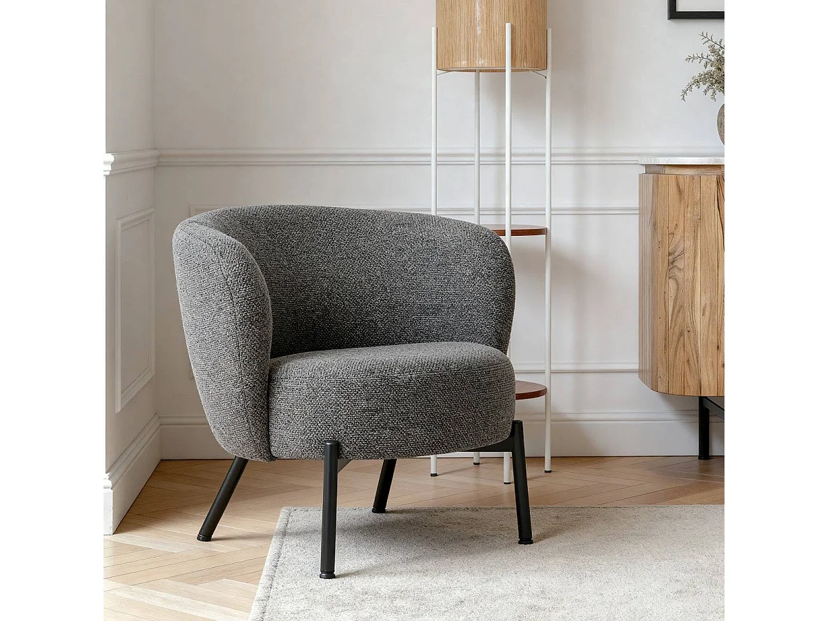Fauteuil en tissu gris anthracite et pieds en métal Erya