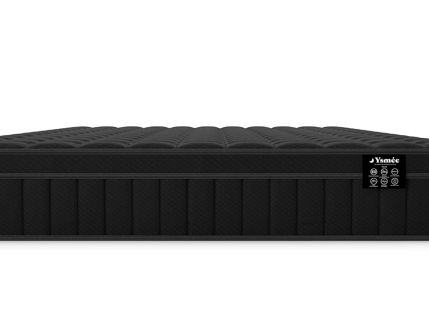 Matelas 180 x 200 cm hybride ressorts ensachés 7 zones, gel à mémoire de forme et coutil noir ép.25cm - TOLCA de YSMÉE