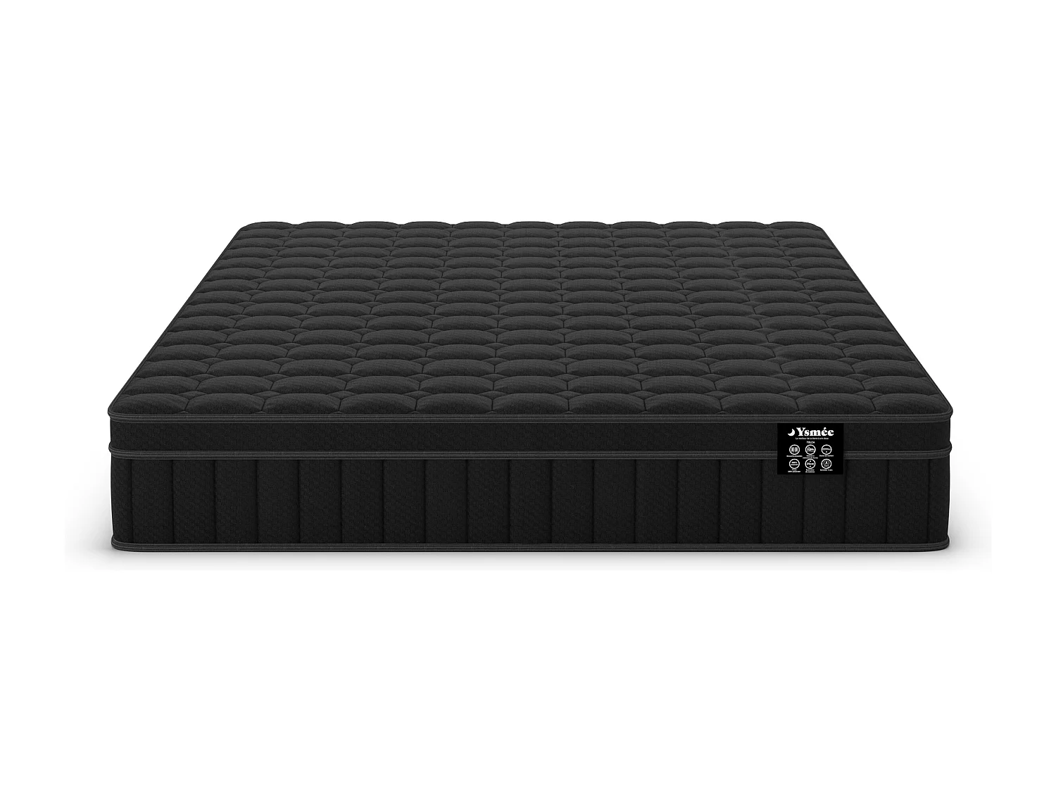 Matelas 180 x 200 cm hybride ressorts ensachés 7 zones, gel à mémoire de forme et coutil noir ép.25cm - TOLCA de YSMÉE