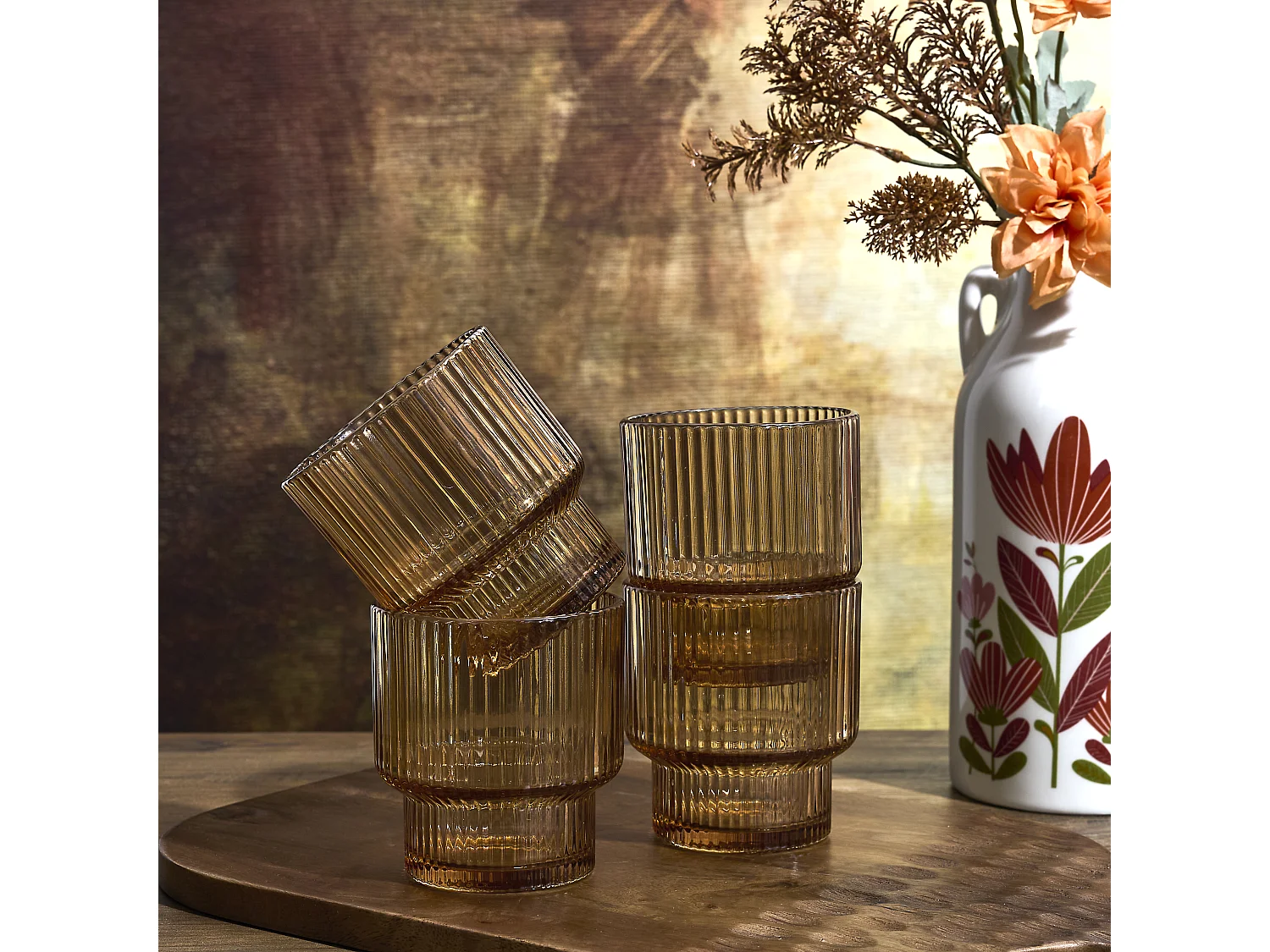 Verre Strie Ambre X4 28cl Jaune