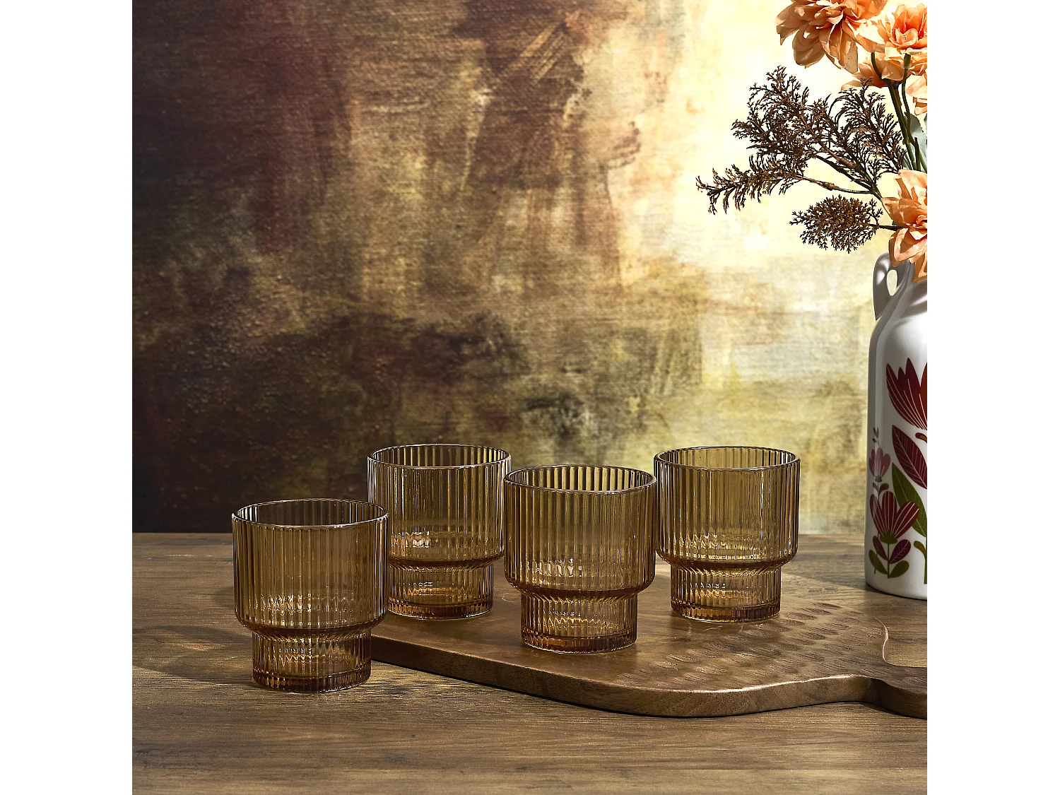 Verre Strie Ambre X4 28cl Jaune