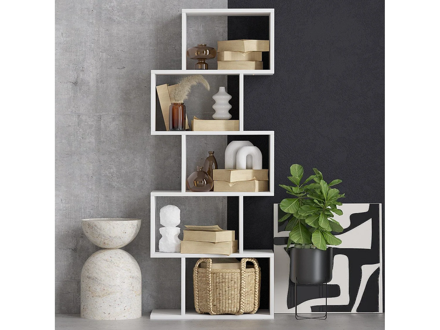 Bibliothèque en bois "Meric" 60 x 30 x 150 cm - Blanc