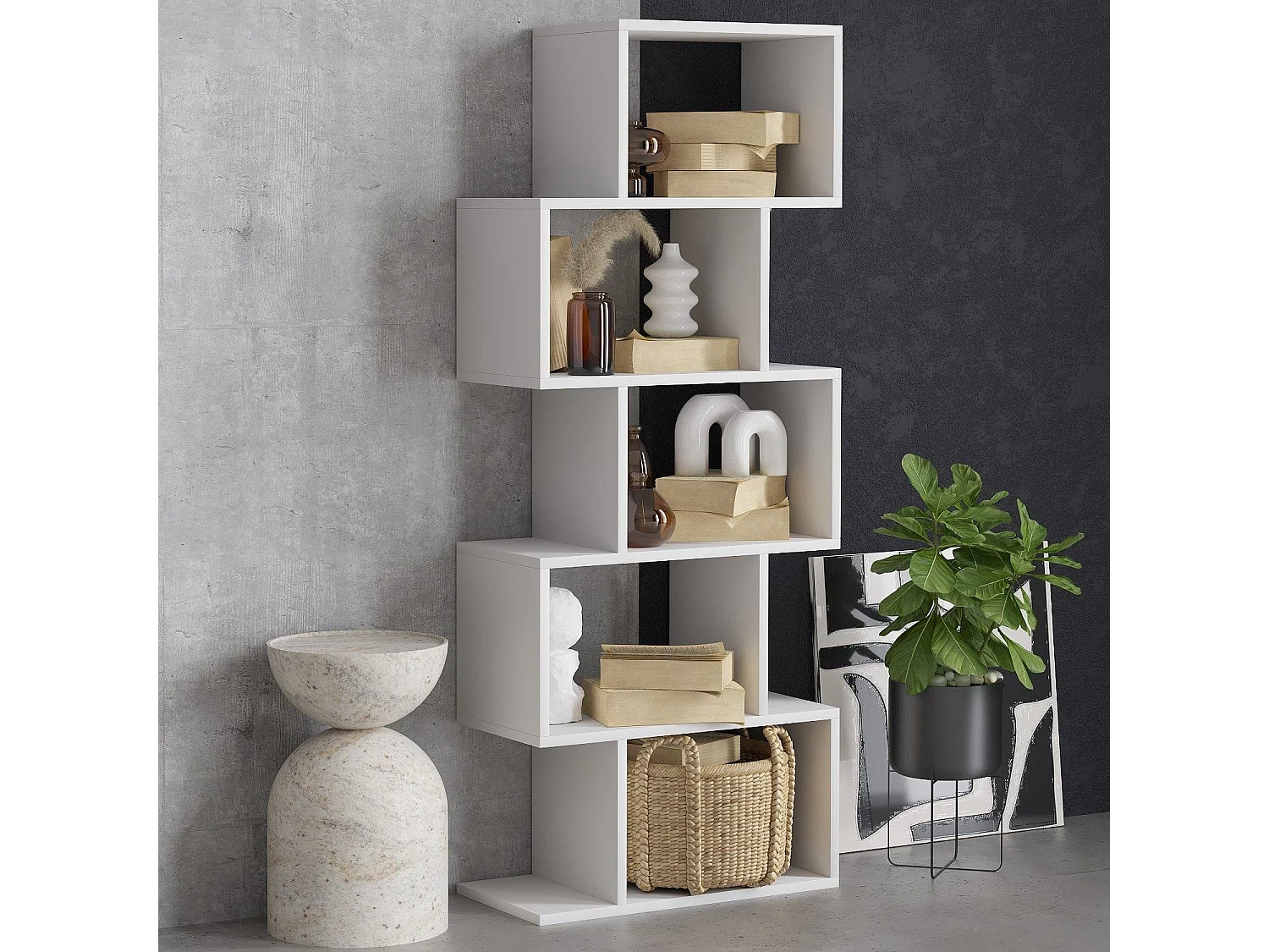 Bibliothèque en bois "Meric" 60 x 30 x 150 cm - Blanc