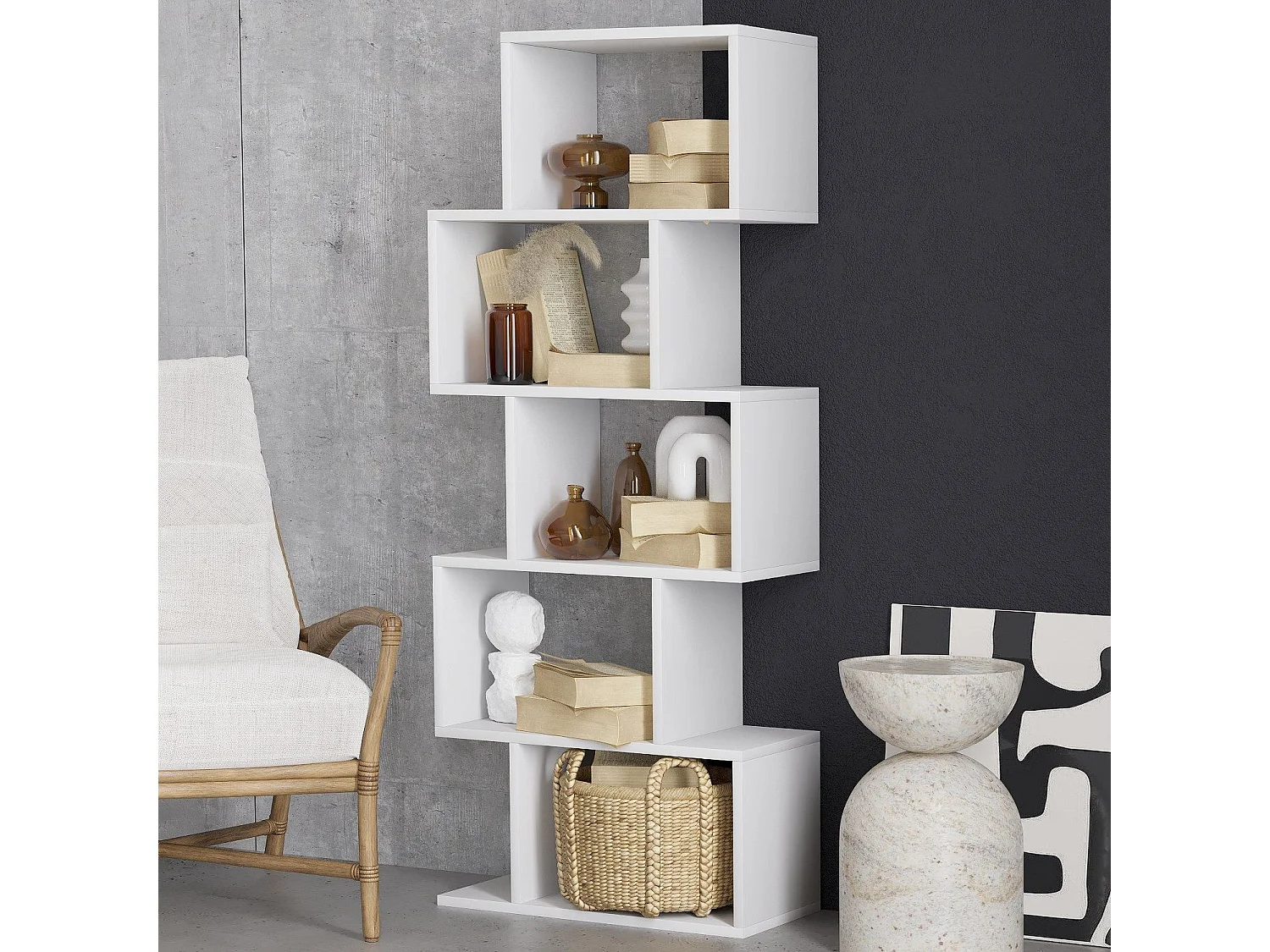 Bibliothèque en bois "Meric" 60 x 30 x 150 cm - Blanc