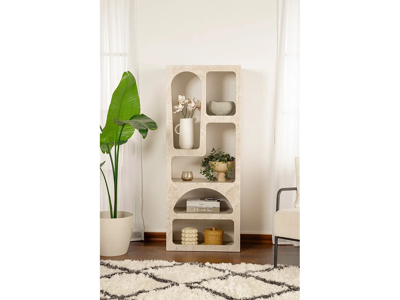 Bibliothèque en bois "Venüs" 60 x 32 x 150 cm - marbre travertin