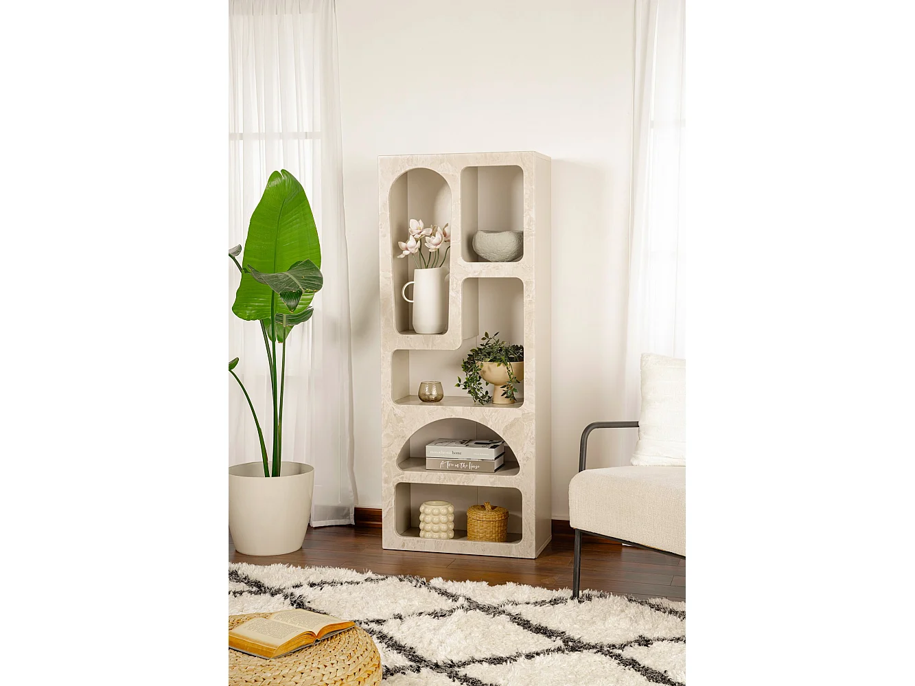 Bibliothèque en bois "Venüs" 60 x 32 x 150 cm - marbre travertin