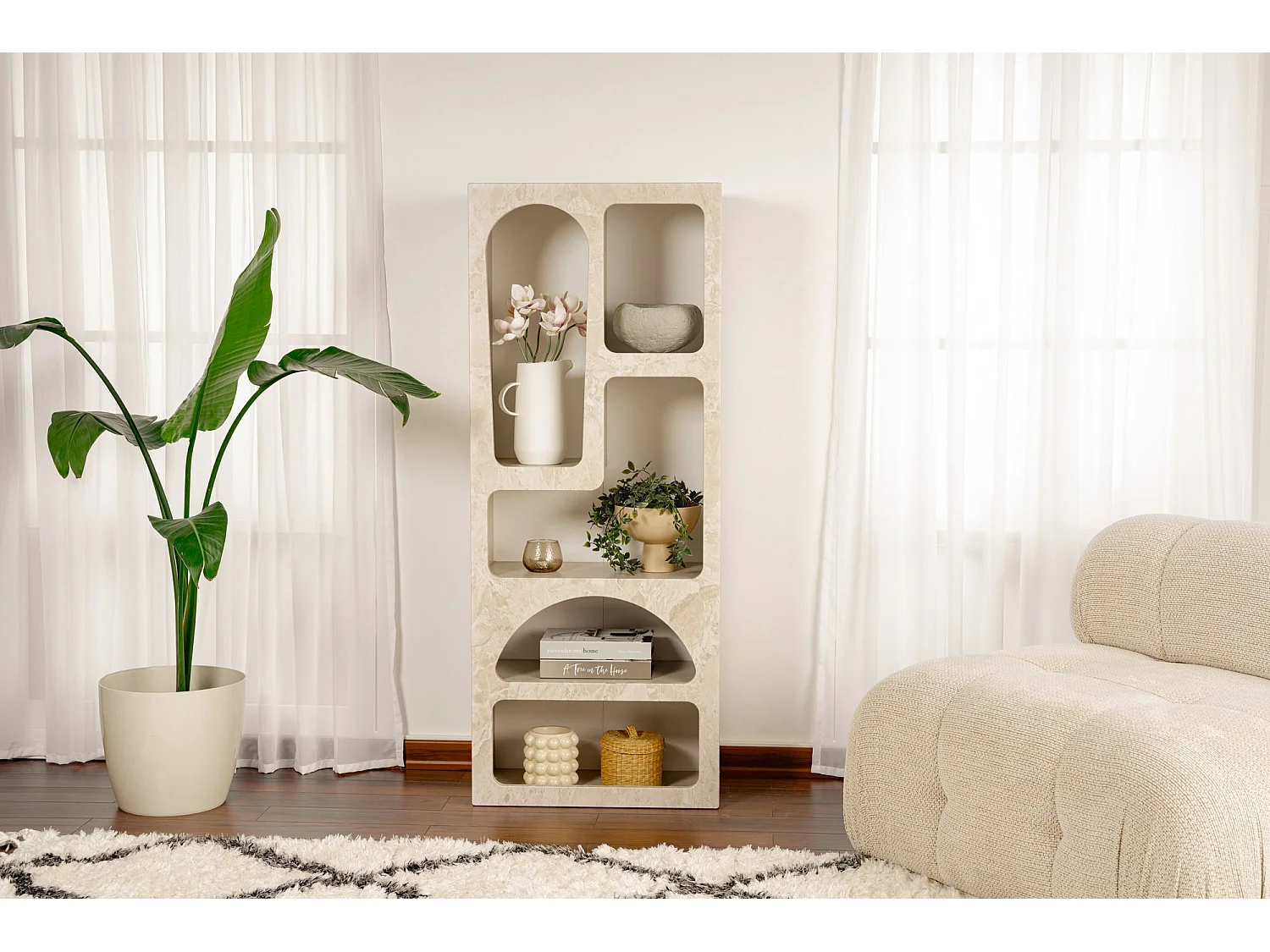 Bibliothèque en bois "Venüs" 60 x 32 x 150 cm - marbre travertin