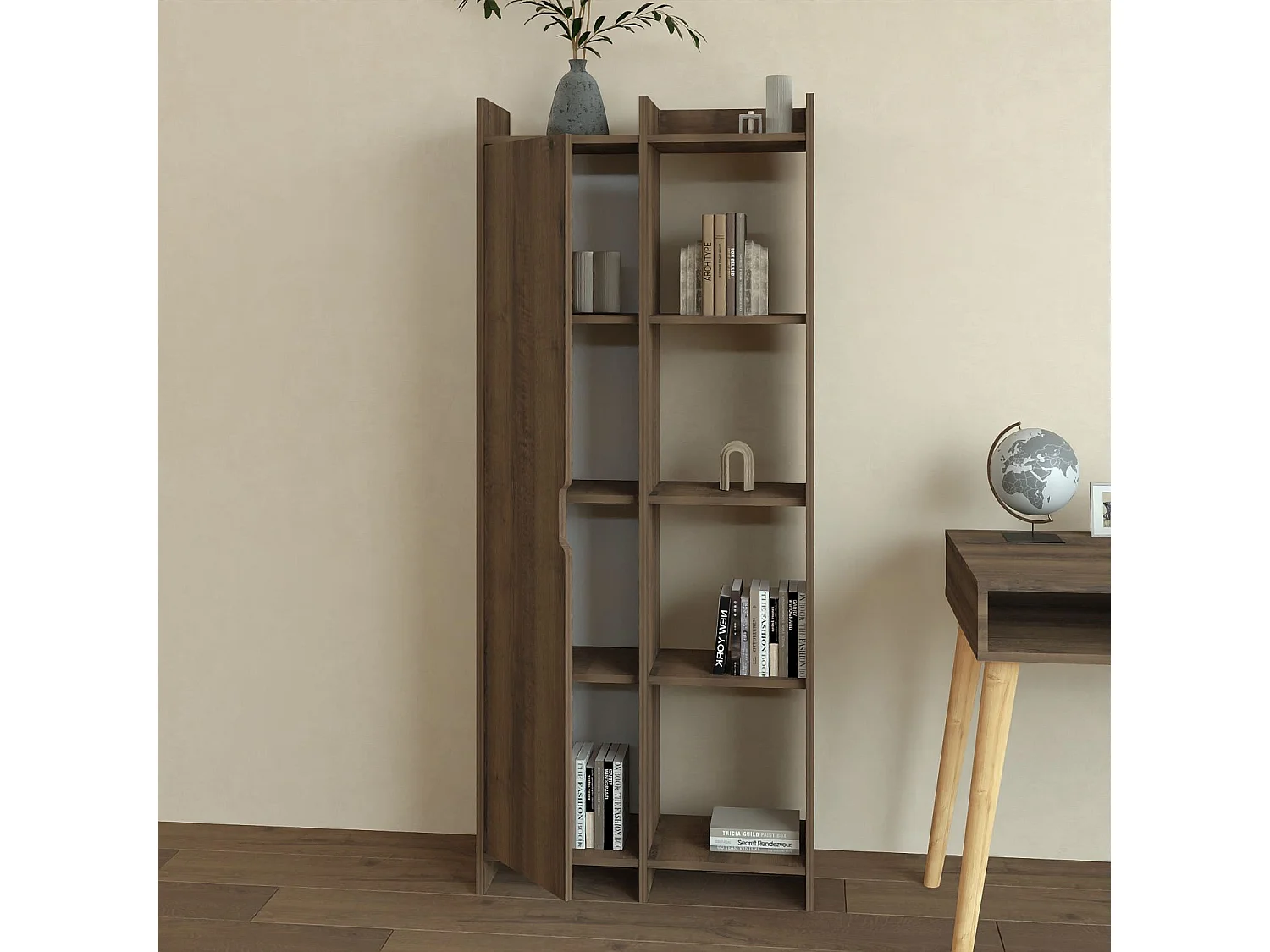 Elegant Antik Valnöt Träbokhylla med Flera Hyllor - "Offer" Kollektion 70 x 30 x 180 cm