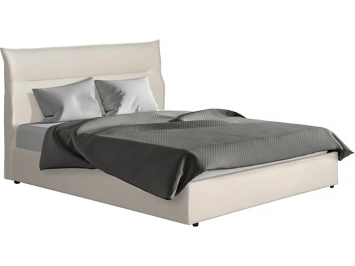 Elegante Cama de Armazenamento em Veludo "Isola" - 160 x 200 cm - Bege