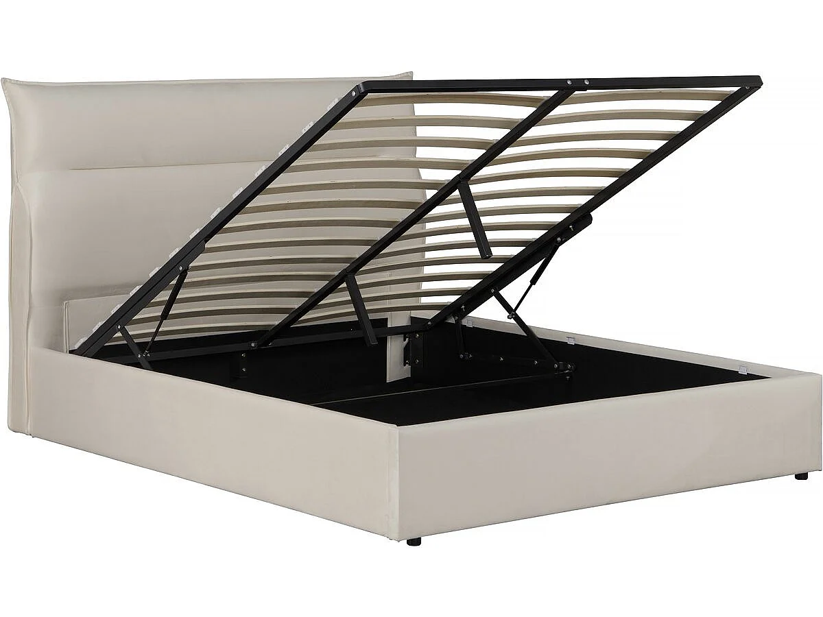 Elegante Cama de Armazenamento em Veludo "Isola" - 160 x 200 cm - Bege