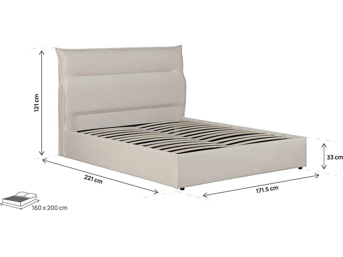 Elegante Cama de Armazenamento em Veludo "Isola" - 160 x 200 cm - Bege