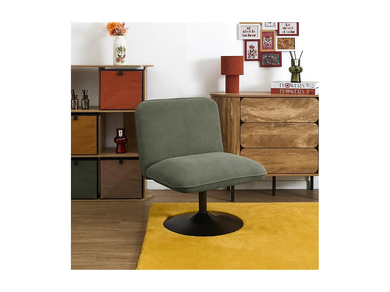 Fauteuil - HOME DECO FACTORY - Jules - Pivotant - Velours Côtelé - Vert