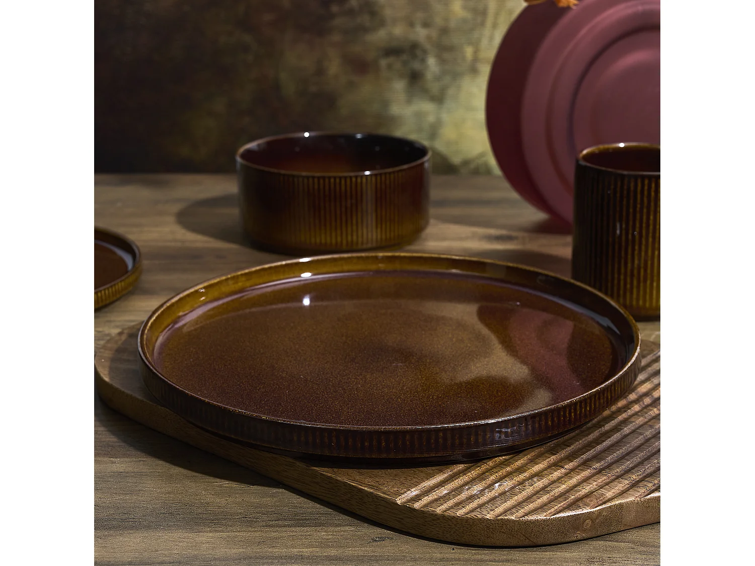 Lot de 6 Assiettes Plates "Ysia" 26cm Marron