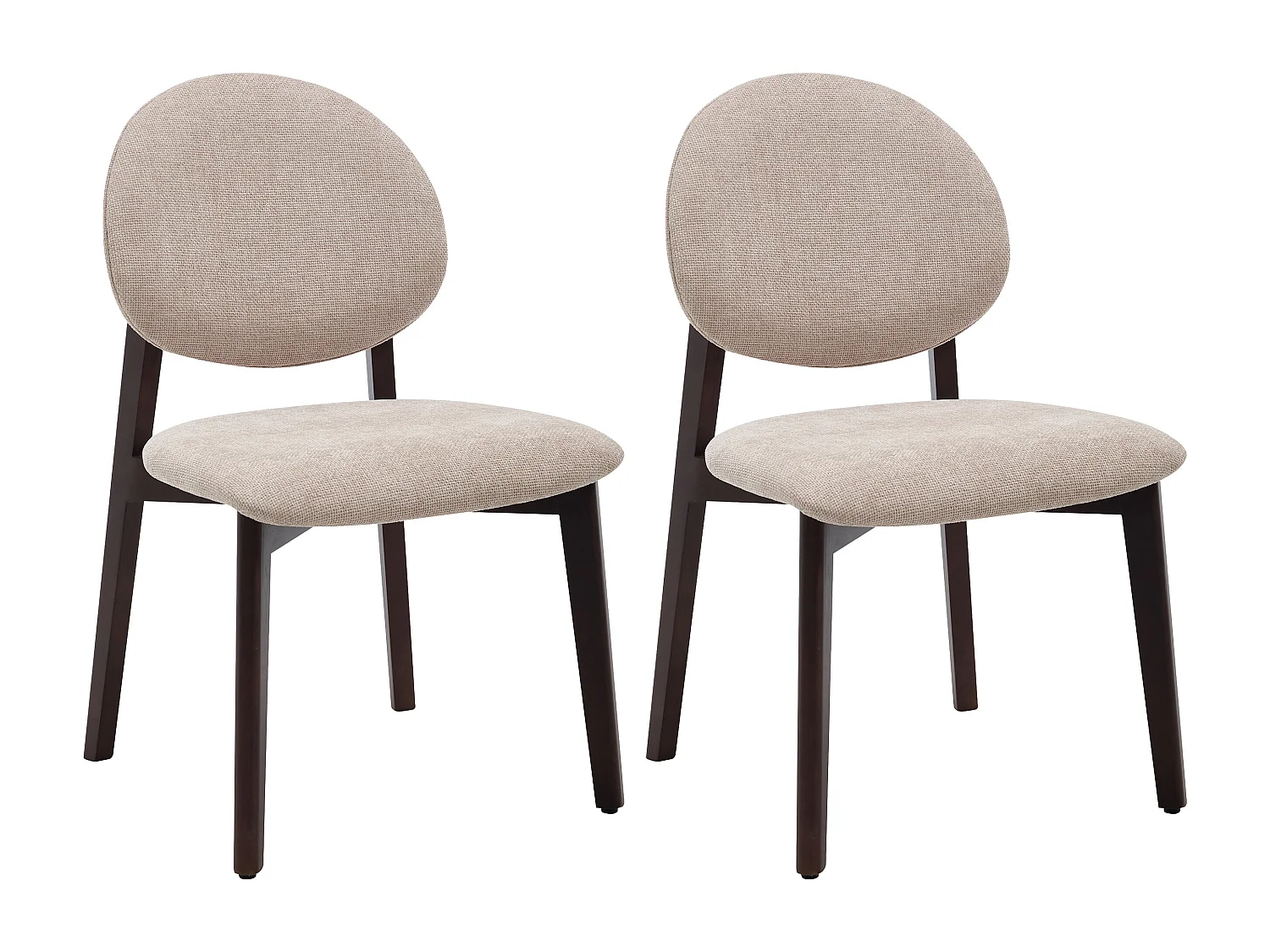 Lot de 2 chaises en tissu texturé et bois d’hévéa naturel foncé - Beige - MARLENI